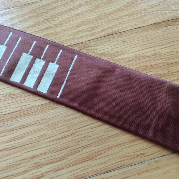 Vintage 70s Piano Skinny Tie Brown Novelty Necktie Silky Ska Punk Rockabilly - Picture 5 of 11